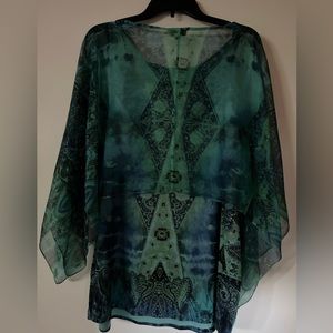 Oneworld blouse size 1X Spaghetti strap blouse with shear overlay